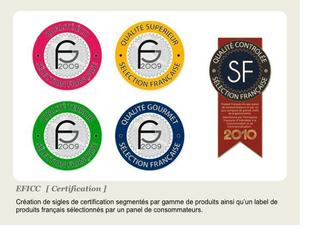 Création de sigles de certification segmentés par gamme de produits ainsi quun label de produits français sélectionnés par un panel de consommateurs.