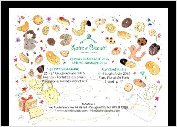 Dessin d'une invitation pour la marque de vetements pour enfants "Latte e Biscotti".

