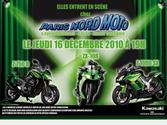 affiche (charte Kawasaki) ralise pour une soire de lancement de 3 nouveaux vhicules kawasaki pour la concession Paris Nord Moto.