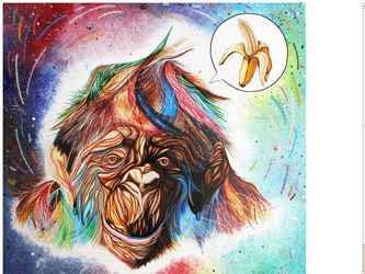 Le titre de  ma toile est Space monkey, elle mesure 40/40cm, et je l'ai réalisée à l' acrylique et à la pastel.

Elle représente un singe qui flotte dans l'espace.

