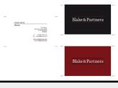 Création de l'identité visuelle, logo, cartes de visite,... pour l'agence de recrutement Blake & Partners.
