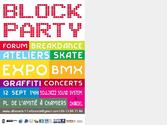 Affiche ralis pour la Block Party : Exposition, dmonstration et concert 