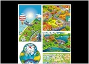 Plusieurs paysages illustratifs mettant en valeur les différentes sources d'énergie disponibles, ainsi que le cycle de l'eau.