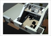 Image 3D : projet de rénovation d'un logement avec création de mezzanines et d'une terrasse extérieure