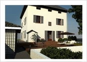 Image 3D : projet de rénovation d'un logement avec création de mezzanines et d'une terrasse extérieure