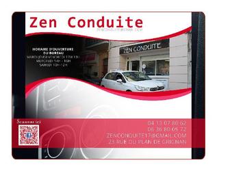 Affiche publicitaire pour l'auto-école Zen Conduite à Bollene 