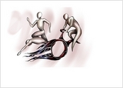 Logo réalisé dans le cadre d'un stage en secrétariat au SUAPS de Limoges pour le triathlon du pays de Brive 2014.
Base réalisée à l'encre de chine à la main et colorisé sous Photoshop.