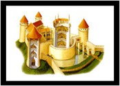 Le Chateau de Coucy, gouache sur panneau, fait pour le Dictionnaire Larousse 