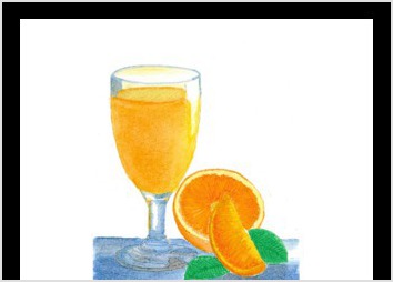 Un verre de jus d?orange au feutre à alcool.
