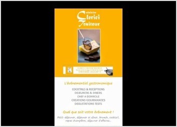 Le traiteur Clerici avait besoin d'un flyer pour présenter ses produits et ses services.

En format carré avec une dominante de blanc et d'orange.

Mon travail à porté sur : 
Une création format recto verso : 
Taille : 150 x 150 mm

Diverses propositions, assemblages, mises en pages. Retouches photos. Mises à jour de texte
