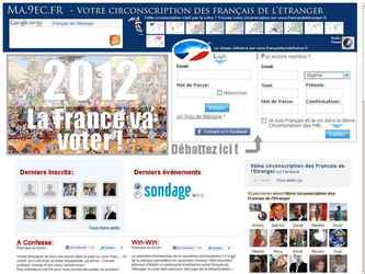 Site réseau social évenementiel - Page d'accueil d'un site internet faisant partie d'une lourde stratégie comportant 4 sites internet et 3 pages facebook. Réseau social de la 9ème circonscription  des français de l'étranger pour le compte d'un client politique. Sous Joomla. Associé à 80 comptes facebook d'animation du reseau social en gestion de régie.