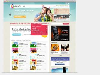 Le site cybercartes.fr  pour vocation de vous permettre lenvoi de cartes postales fictives par E-mail, ils proposent une collection indnombrable de petites animations et visuels  envoyer  vos proches.Ils mont sollicit pour intervenir sur lidentit visuelle et sur le webdesign du site qui commenait  prendre la poussire.
