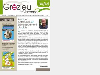 Création graphique et réalisation de la lettre mensuelle d'information locale de la ville de Grézieu la Varenne. 4 ou 6 pages A4.