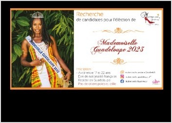 Visuel à destination des reseaux sociaux pour la recherche de candidates Mademoiselle Guadeloupe 2023 - format Instagram
