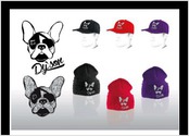 Dessin de Dy'son, dog pirate avec bandeau sur oeil en vue d'être reproduit en strass pour des bonnets ou casquettes.