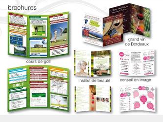 Diverses brochures ralises pour le sport, la beaut et le vin Le tarif dpend des lments donns par le client (fourniture de logos, photos, la rdaction du texte, le temps pass est  calculer sur chaque projet)