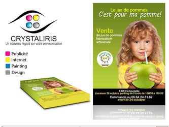 A l'occasion d'une manifestation de vente de jus de pommes artisanale l'APE de Saint Rémy m'a demandé de réaliser une affiche et un flyer (la cible les parents d'élèves). Cette affiche à permis d'augmenter considérablement leur vente.