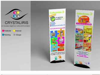 Conception et réalisation graphique de deux Totems pour promouvoir la Gamme Lili et l'univers petite enfance de Camif Collectivités au sein du Salon Petit1