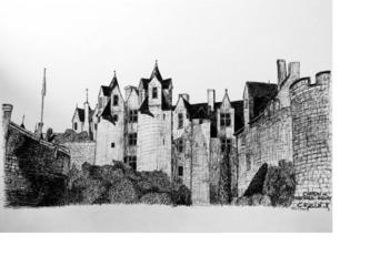 Représentation lithographique du château de Montreuil-Bellay. 
