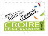 "Croire en sa jeunesse" : action citoyenne pour aider et pousser les jeunes à l'entreprenariat.
L'icone (en haut) reprend les 4 pétales colorés symbole de la wallonie picarde et  symbolise le passage naturel d'une génération à l'autre. 
Le logotype (en bas) se veut simple et explicite. le fond vert a été choisi pour sa signification de renaissance et d'évolution naturelle.
Les différents élément peuvent figurer seuls ou ensemble.