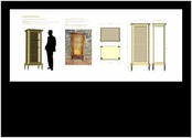 Modlisation 3D et plans cots pour une reproduction de vitrine Napolon III.
Extrait du dossier de plans pour les constructeurs des ateliers du TNP, Lyon. 