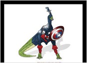 Réalisation d'un dinosaure en super-héros de Captain America pour un flocage sur un tee-shirt