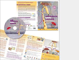 Matériel de promotion pour mon court métrage "Une Girafe sous la pluie" + création de la v2 du matériel cd (Jaquette, dépliant, etc. > ajout contenu et version quadrilingue adaptée depuis la v1 de Chiqui Garcia). 
