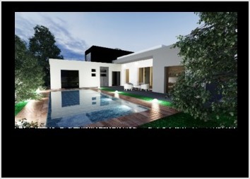 Notre client souhaitait avoir une perspective en 3D de sa villa (pas encore en construction)
Réalisation 3D à partir d'un plan d'architecte