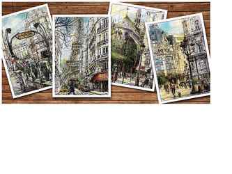 Serie d'illustrations de Paris pour cartes postales