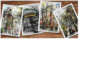 Serie d'illustrations de Montmartre pour cartes postales