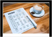 Création et mise en page d'un menu pour les brasseries 'Hush' - Londres