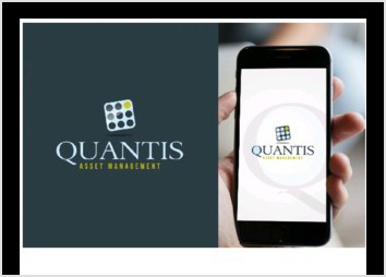 Création du logo 'Quantis' pour une application dédiée au management. Un écran d'accueil d'application mobile reprenant le logo a ensuite été décliné.