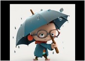 Petit Personnage crée en 3d portant un Parapluie.