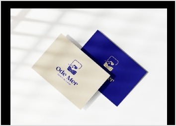 Cration d?un logo pour le restaurant Ode Mer et laboration des diffrents supports comme les menus. (2021)