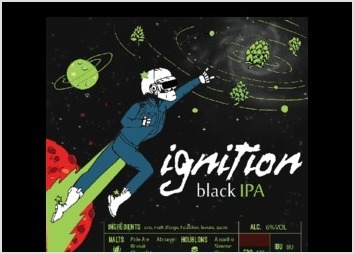 Illustration pour une étiquette de bière Ignition, black IPA. Réalisé à partir d'un dessin à la main au feutre fin.