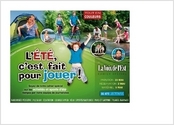 Ceci est une affiche que j'ai créée pour mon travail. C'est une auto-promo pour annoncer le cahier spécial de «L'été, c'est fait pour jouer» qui sera publié dans notre journal quotidien.