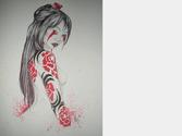 Dessin  la main (projet personnel):bic, encre de Chine rouge et noire sur papier.Inspiration Luis Royo.