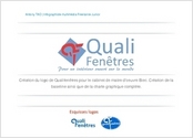Création d'une identité graphique complète, charte graphique incluse.
Recherche du logo.
Création de la baseline.
Cartes de visites.
société vente de fenêtres basée sur Bordeaux
