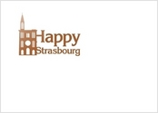 Première proposition de logo pour Happy Strasbourg, compagnie proposant des free tours dans la ville de Strasbourg. 
Cahier des charges:

- Logo devant rappeler la cathédrale, l'aspect historique de la ville.