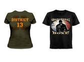A gauche, une création d'un tee shirt femme sur le thème de l'armée. A droite une création d'un tee shirt homme sur le thème du sport, plus précisement à l'occasion d'un championnat de boxe. Les montages ont été réalisé sur photoshop.