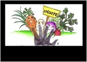 Illustration représentant des légumes qui protestent aussi quant à leur futur sort avec un panneau spéciste. Image basée sur un texte qui expliquerait que certains légumes seraient aussi sensibles à la douleur.