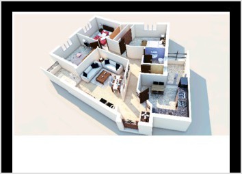 Image de synthse  visualisant une vue de maquette d une maison afin de montrer l amnagement gnral
Logiciels Utiliss : 3ds max , Vray et Photoshop