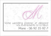 Carte de visite réalisée pour une auto-entrepreneur spécialisée dans l'organisation de mariages à La Réunion.