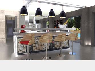 Restructuration intérieure - Création cuisine et bar sur-mesure / Demeure de charme Saint Germain en Laye - Logiciels utilisés : Vectorworks / Artlantis / Photoshop