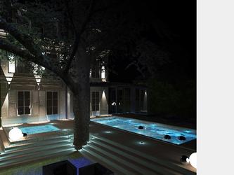 Restructuration jardin - Création piscine sous abri, Jacuzzi et terrasse - Demeure classique Le Vézinet Logiciels utilisés : Vectorworks / Artlantis / Photoshop