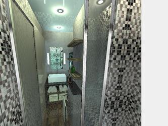 Restructuration petite salle de bain - Création Douche Hammam - Appartement Neuilly-sur-Seine Logiciels utilisés : Vectorworks / Artlantis / Photoshop