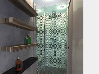 Restructuration petite salle de bain - Création Douche Hammam - Appartement Neuilly-sur-Seine Logiciels utilisés : Vectorworks / Artlantis / Photoshop