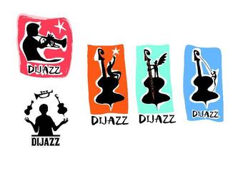 Logo réalisé pour le compte de la société DIJAZZ qui travail dans l'éducation musicale des enfants par le Jazz. Cette planche montre les différentes versions proposées au client, la solution ayant été choisie étant celle strictement en noir et blanc. Ces images ont été produites à la main puis à l'ordinateur.
