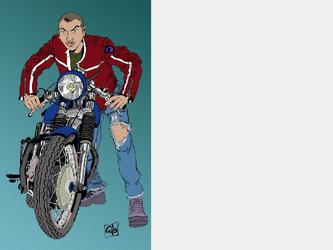 portrait d'un ami avec sa moto