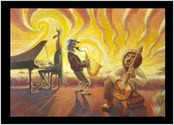 Cette toile m'a été commandée par un musicien amateur qui souhaitait une peinture aux notes de jazz et d'Afrique. C'est une acrylique.